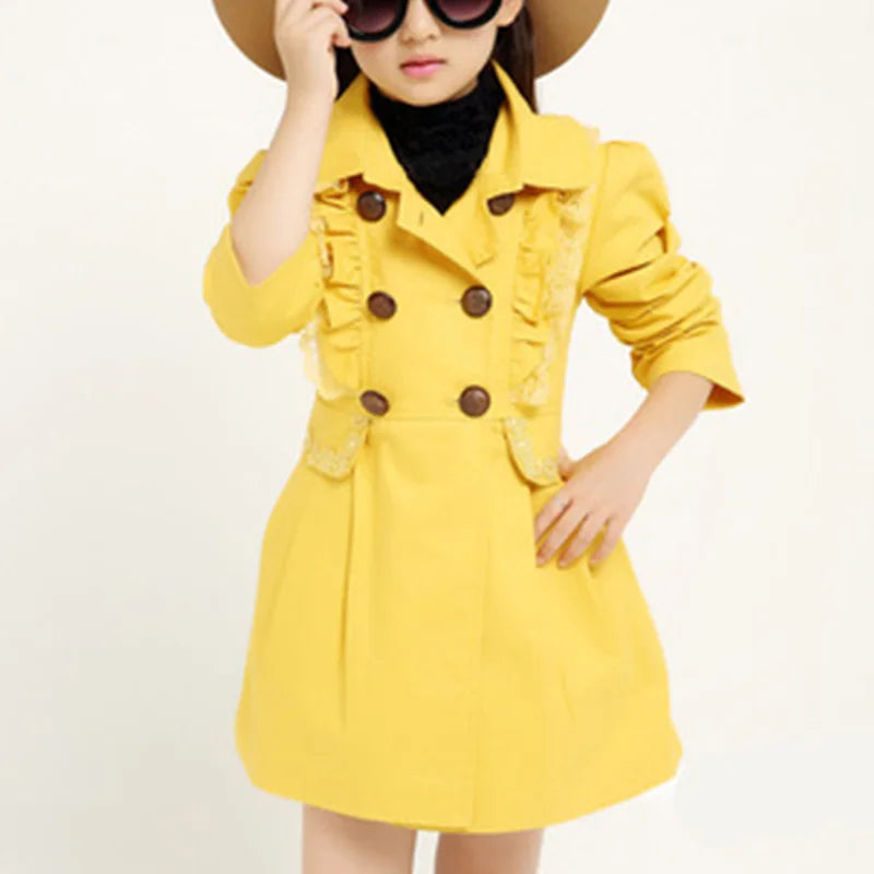 Girls' Lace Trim Trench Coat – Fashionable Spring/Autumn Outerwear | LIGHT KIDS LIFE