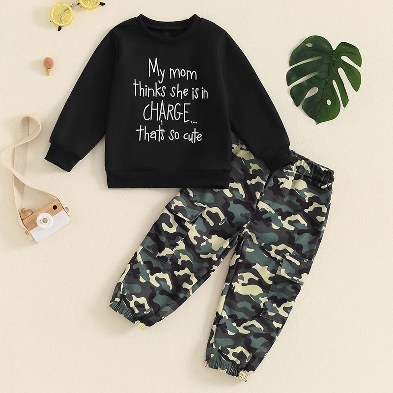 Toddler Boys 2-Piece Letter Print Top & Camouflage Cargo Pants Set – Light kids life | LIGHT KIDS LIFE