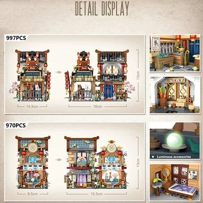 Street View Mini Shops Building Set – Izakaya, Coffee, and Tea House Models | LIGHT KIDS LIFE