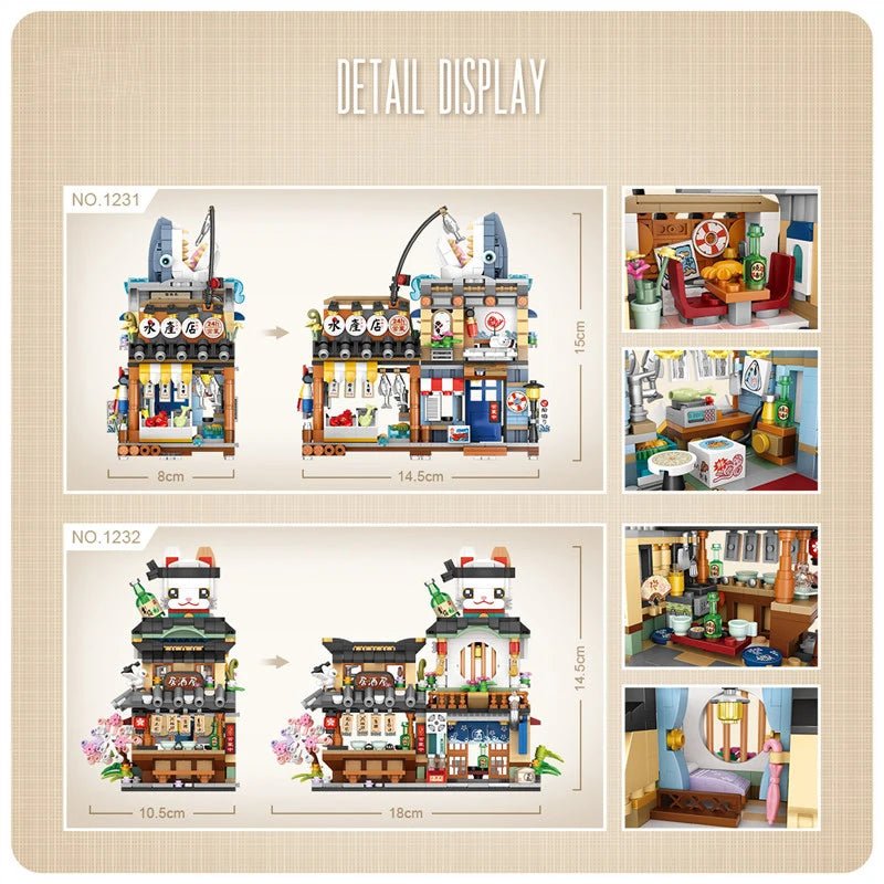 Street View Mini Shops Building Set – Izakaya, Coffee, and Tea House Models | LIGHT KIDS LIFE