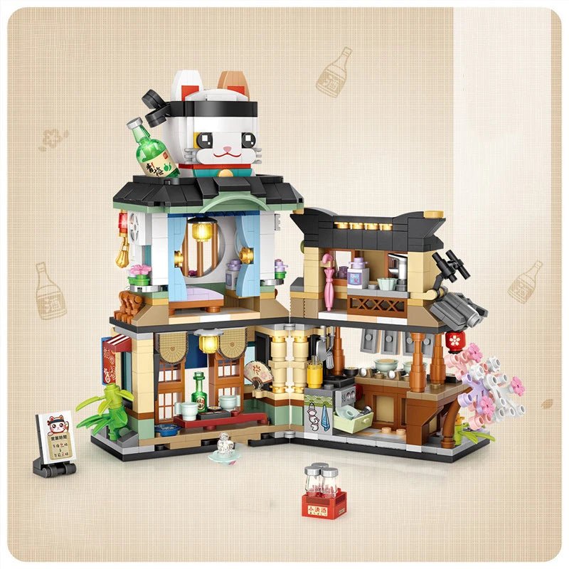 Street View Mini Shops Building Set – Izakaya, Coffee, and Tea House Models | LIGHT KIDS LIFE