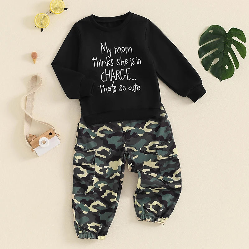 Toddler Boys 2-Piece Letter Print Top & Camouflage Cargo Pants Set – Light kids life | LIGHT KIDS LIFE