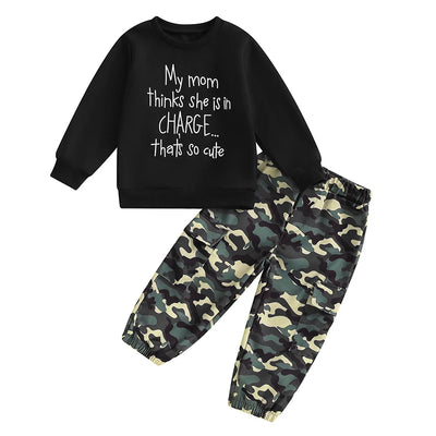 Toddler Boys 2-Piece Letter Print Top & Camouflage Cargo Pants Set – Light kids life | LIGHT KIDS LIFE