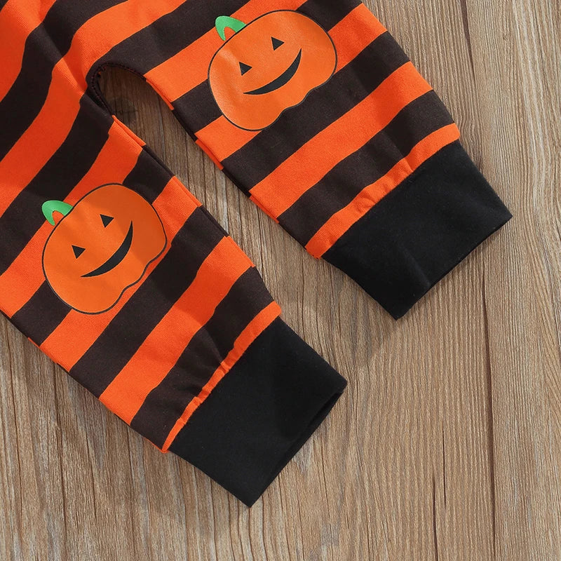 My first Halloween baby outfit .Pumpkin print long sleeve onesie and striped pants set-Light kids life | LIGHT KIDS LIFE