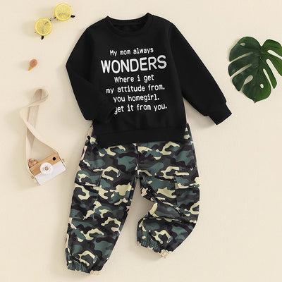 Toddler Boys 2-Piece Letter Print Top & Camouflage Cargo Pants Set – Light kids life | LIGHT KIDS LIFE