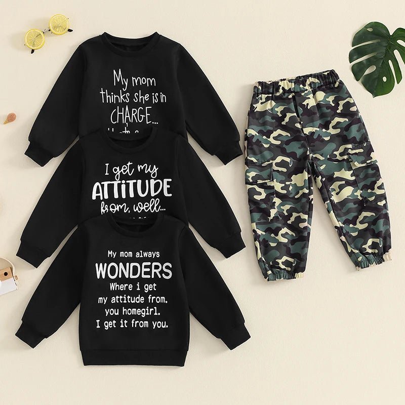 Toddler Boys 2-Piece Letter Print Top & Camouflage Cargo Pants Set – Light kids life | LIGHT KIDS LIFE