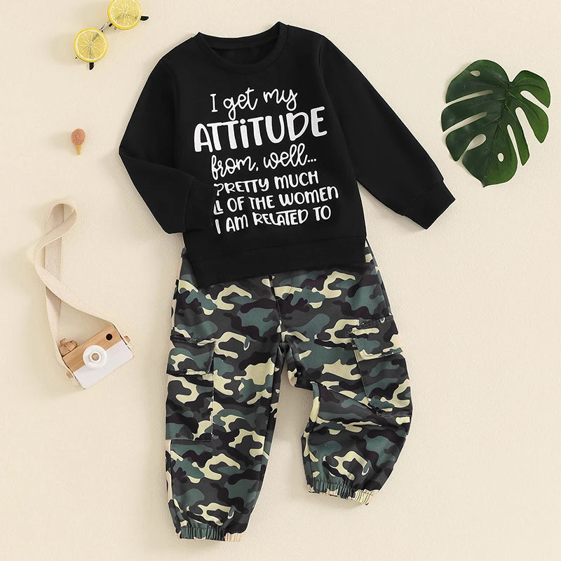 Toddler Boys 2-Piece Letter Print Top & Camouflage Cargo Pants Set – Light kids life | LIGHT KIDS LIFE