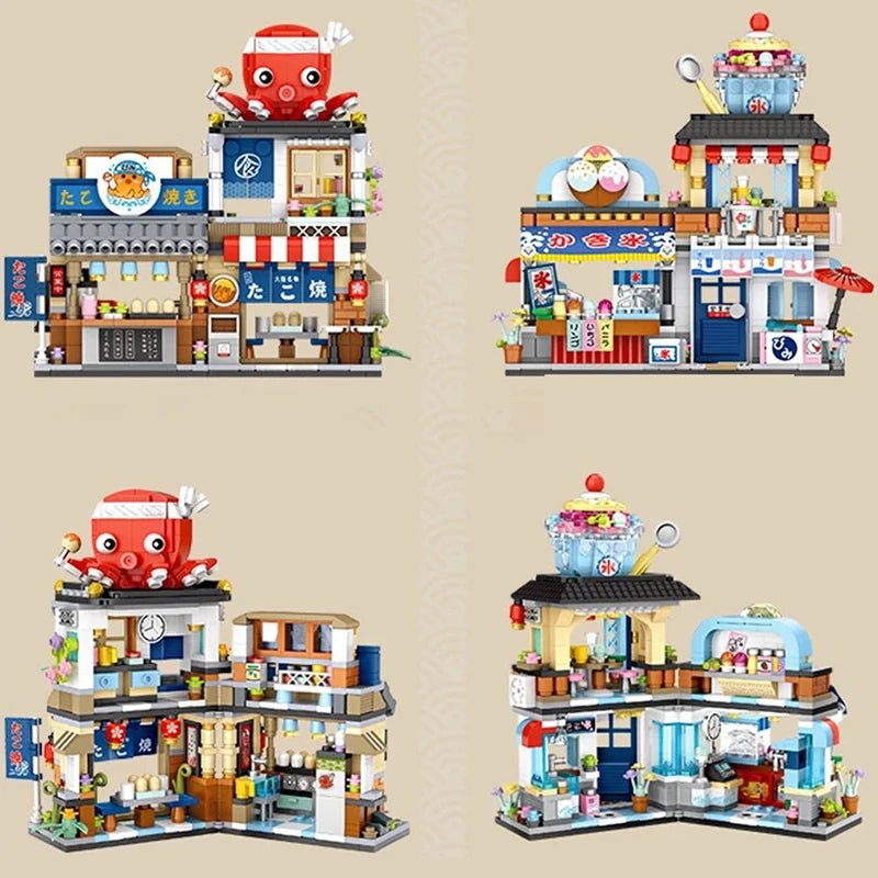 Street View Mini Shops Building Set – Izakaya, Coffee, and Tea House Models | LIGHT KIDS LIFE