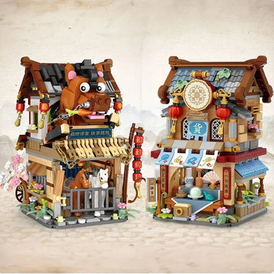 Street View Mini Shops Building Set – Izakaya, Coffee, and Tea House Models | LIGHT KIDS LIFE